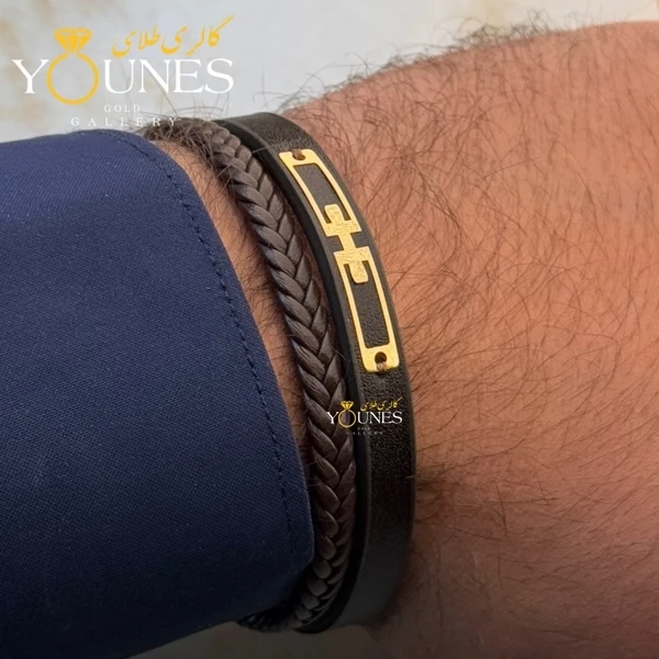 دستبند طلا چرم مردانه هرمسی L134